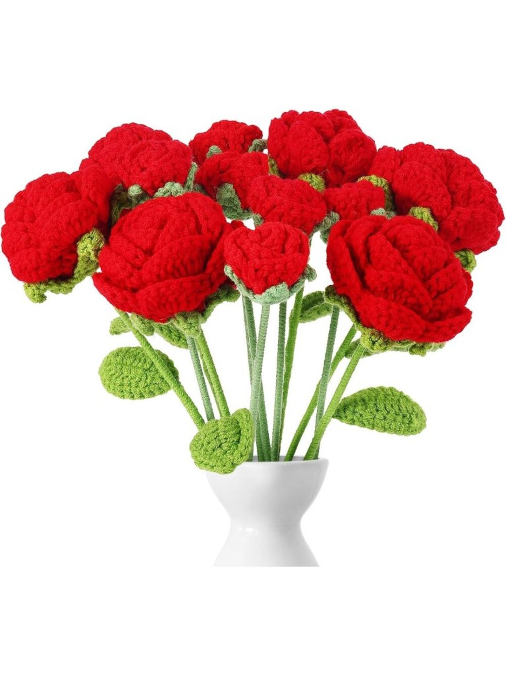 12 Pcs Handmade Crochet Flowers - Knitted Roses, Tulips, Sunflowers, Daisies for